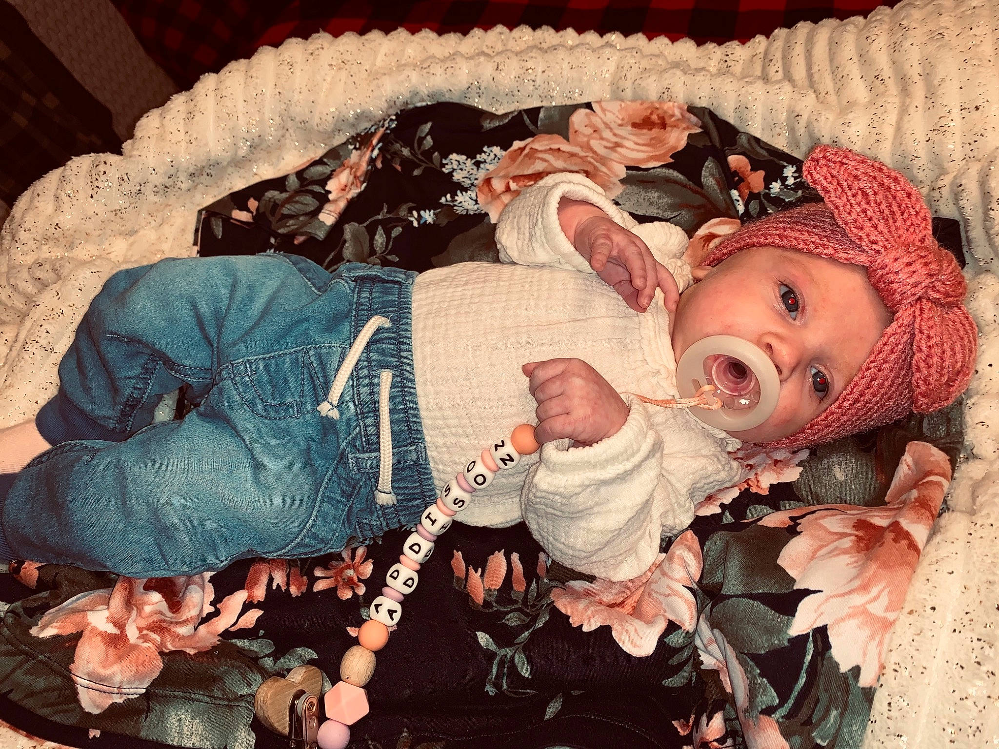 Addison joined the competition — help win amazing prizes! baby, baby_products, baby_toddler_clothing, belt, costume, doll, fashion_accessory, fictional_character, flesh, head, headwear, human_body, jewellery, mouth, pattern, peach, person, pink, thigh, toddler