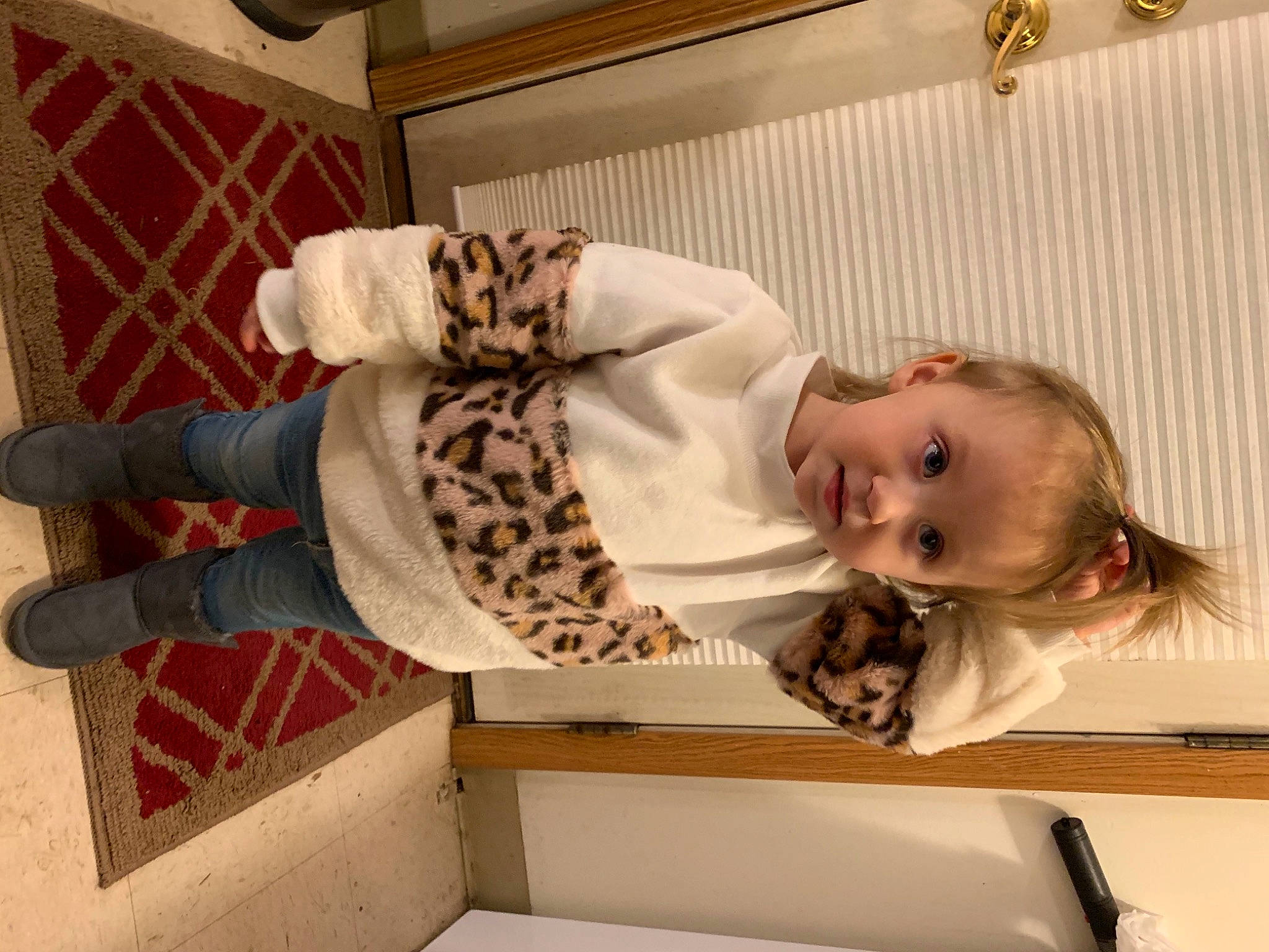 Serenity joined the competition — help win amazing prizes! baby, baby_toddler_clothing, blond, child, curious, floor, flooring, home, human, jeans, nightwear, nose, person, room, sock, toddler