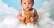 Kaiyah joined the competition — help win amazing prizes! baby, teddy_bear, clouds, blue_sky, stars, child, portrait, cute, infant, bow, soft_toys, studio_photography, smiling, background, fluffy, innocent, sitting, childrens_photography, adorable, happy