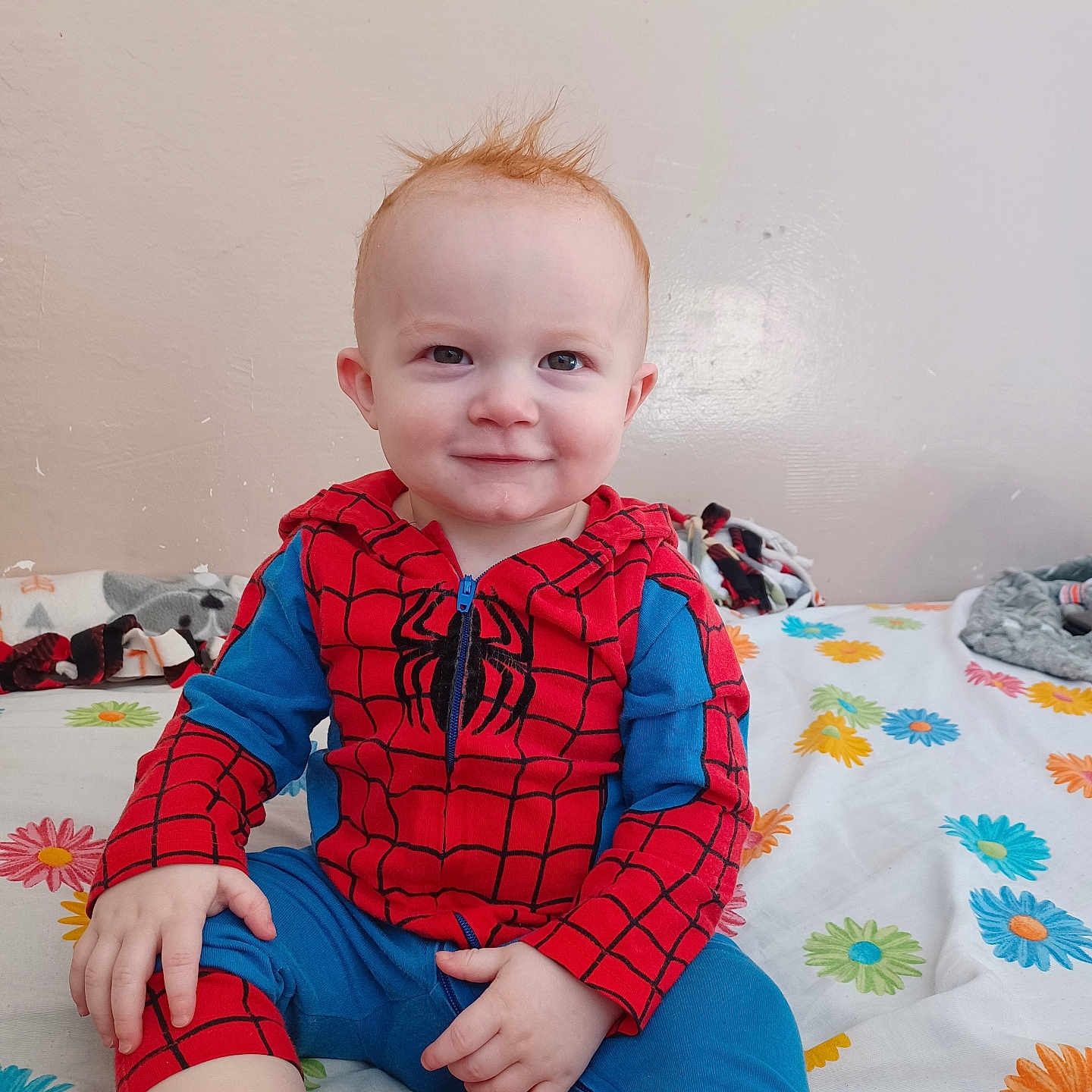 Liam joined the competition — help win amazing prizes! baby, bed, bedroom, bodypart, clothing, face, finger, furniture, hand, happy, head, indoors, pajamas, pants, person, photography, portrait, room, sitting, smile