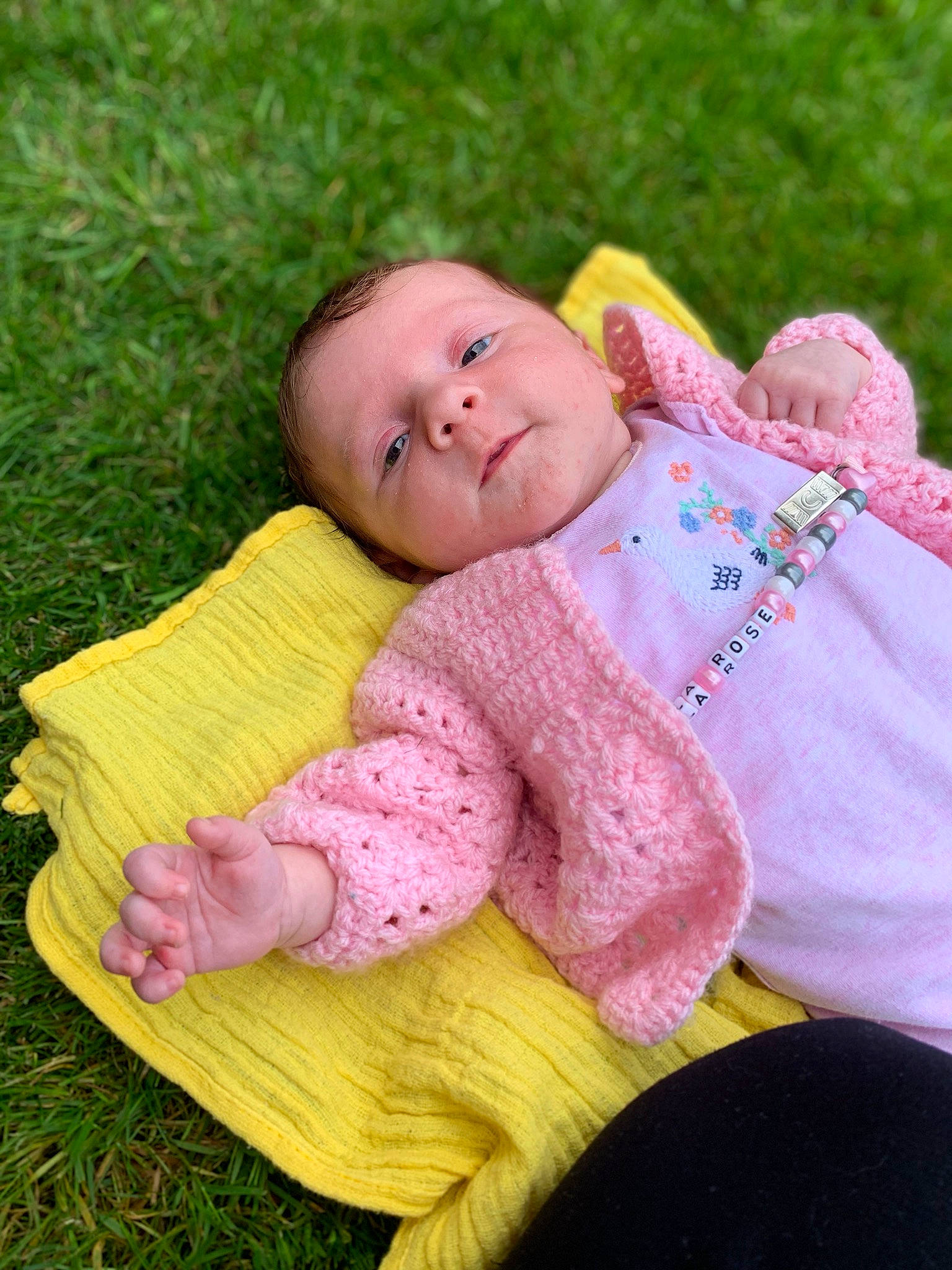 Layla-rose is registered to the contest to win money with this photo: baby, baby_toddler_clothing, child, grass, person, pink, skin, textile, toddler