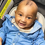 Ahaan is registered to the contest to win money with this photo: baby, child, smile, denim_shirt, car_seat, happy, portrait, infant, cute, clothing, buttoned_shirt, closeup, face, person, young_child, baby_boy, casual_wear, indoor, joyful, seated