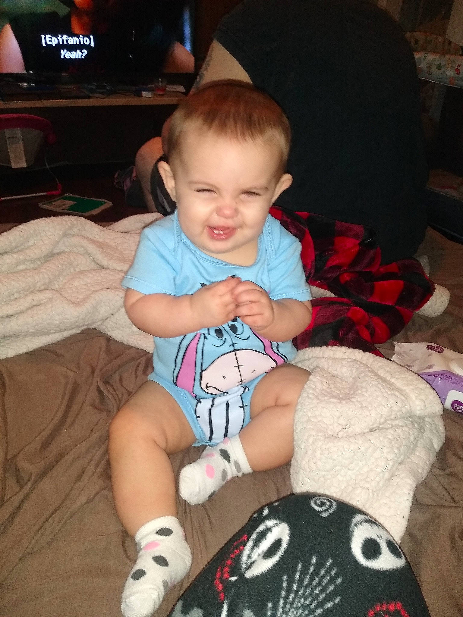 Lilyana is registered to the contest to win money with this photo: baby, cheek, child, cool, eye, fun, head, iris, leg, person, play, shoe, sitting, skin, smile, technology, toddler, vacation