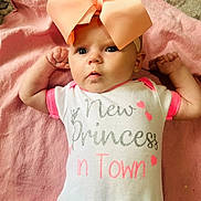 Pearllynn joined the competition — help win amazing prizes! baby, baby_girl, blanket, bow, child, clothing, cute, expression, face, headband, indoor, infant, lying_down, newborn, onesie, pink, portrait, skin, small_hands, soft_texture