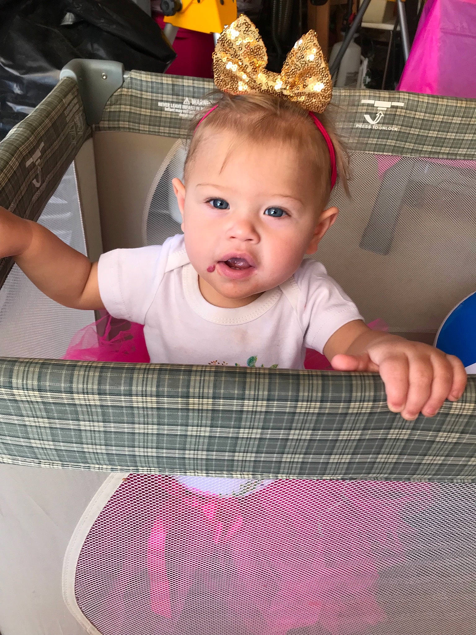 Aubreigh joined the competition — help win amazing prizes! baby, baby_products, cheek, child, ear, eye, face, hair_accessory, head, party, person, pink, product, sitting, skin, smile, toddler, vacation