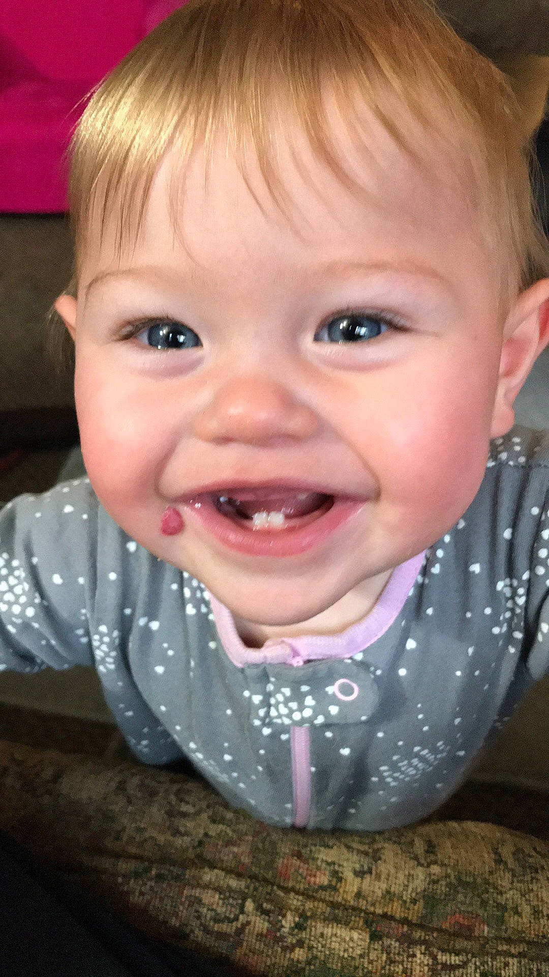 Aubreigh joined the competition — help win amazing prizes! baby, baby_making_funny_faces, cheek, child, chin, eye, eyebrow, face, facial_expression, forehead, head, joy, laugh, lip, mouth, nose, organ, person, skin, smile