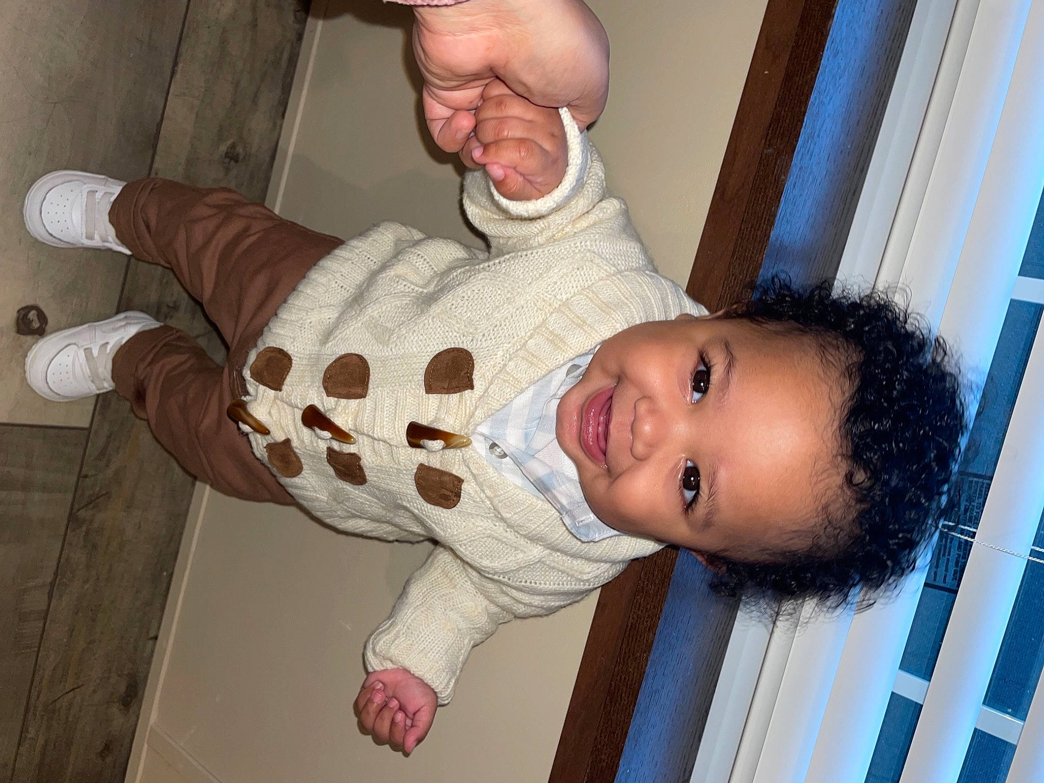 Kovie joined the competition — help win amazing prizes! baby, baby_products, baby_toddler_clothing, cheek, child, elbow, finger, flooring, gesture, happy, joy, nose, pattern, person, skin, sleeve, smile, sock, thumb, toddler