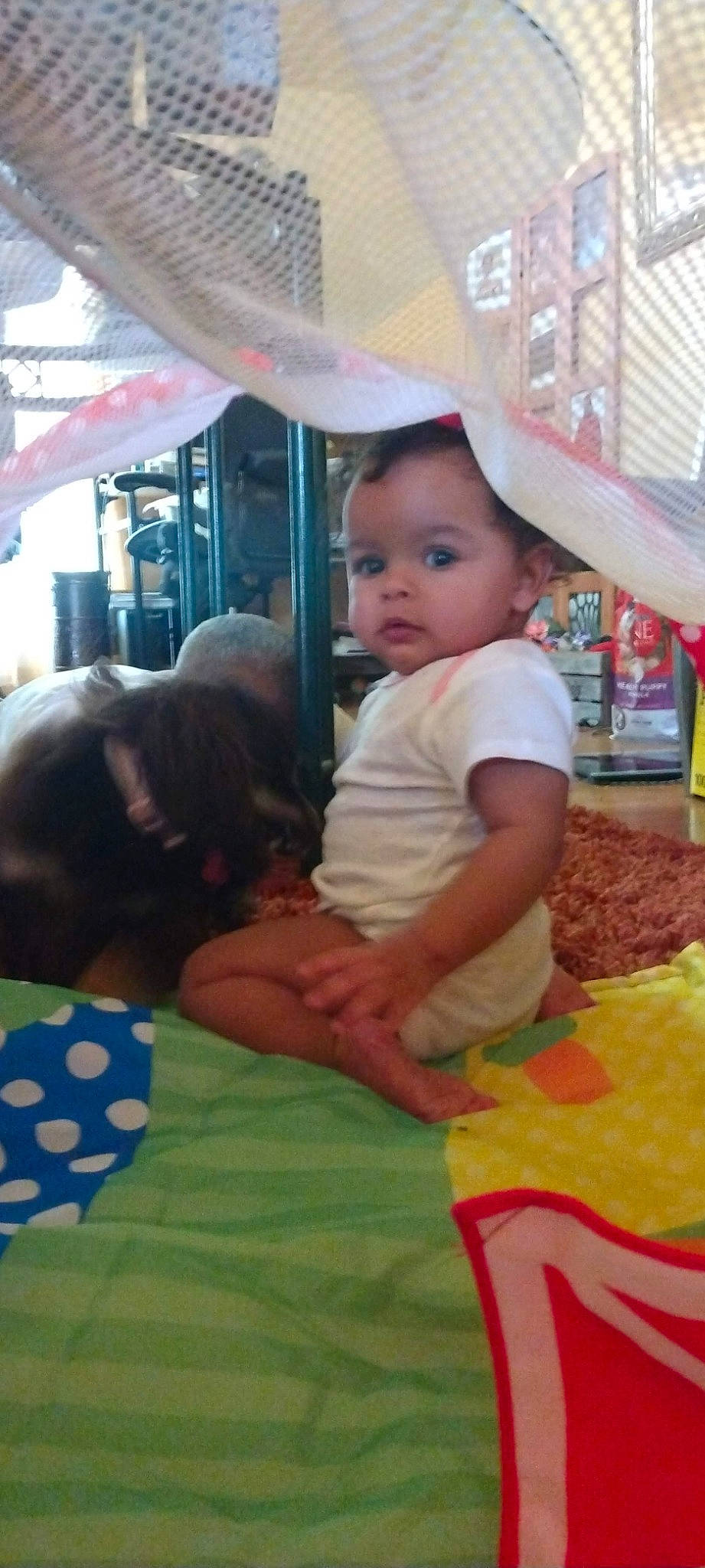 Carolina is registered to the contest to win money with this photo: baby, baby_toddler_clothing, child, event, flooring, fun, grass, hairstyle, happy, leisure, linens, magenta, party, pattern, person, play, recreation, room, t_shirt, toddler