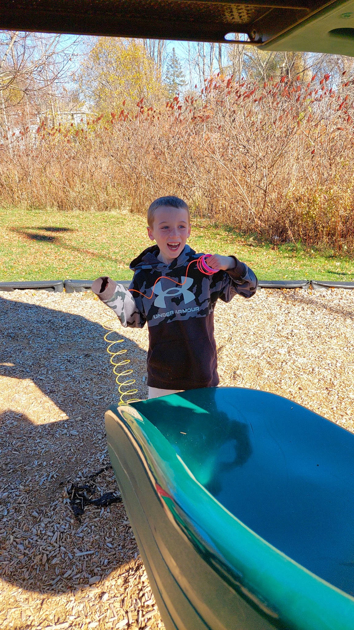 Dominic joined the competition — help win amazing prizes! chute, city, electric_blue, fun, grass, happy, leisure, outdoor_play_equipment, outdoor_recreation, people_in_nature, person, plant, play, playground, recreation, shade, smile, soil, t_shirt, toddler