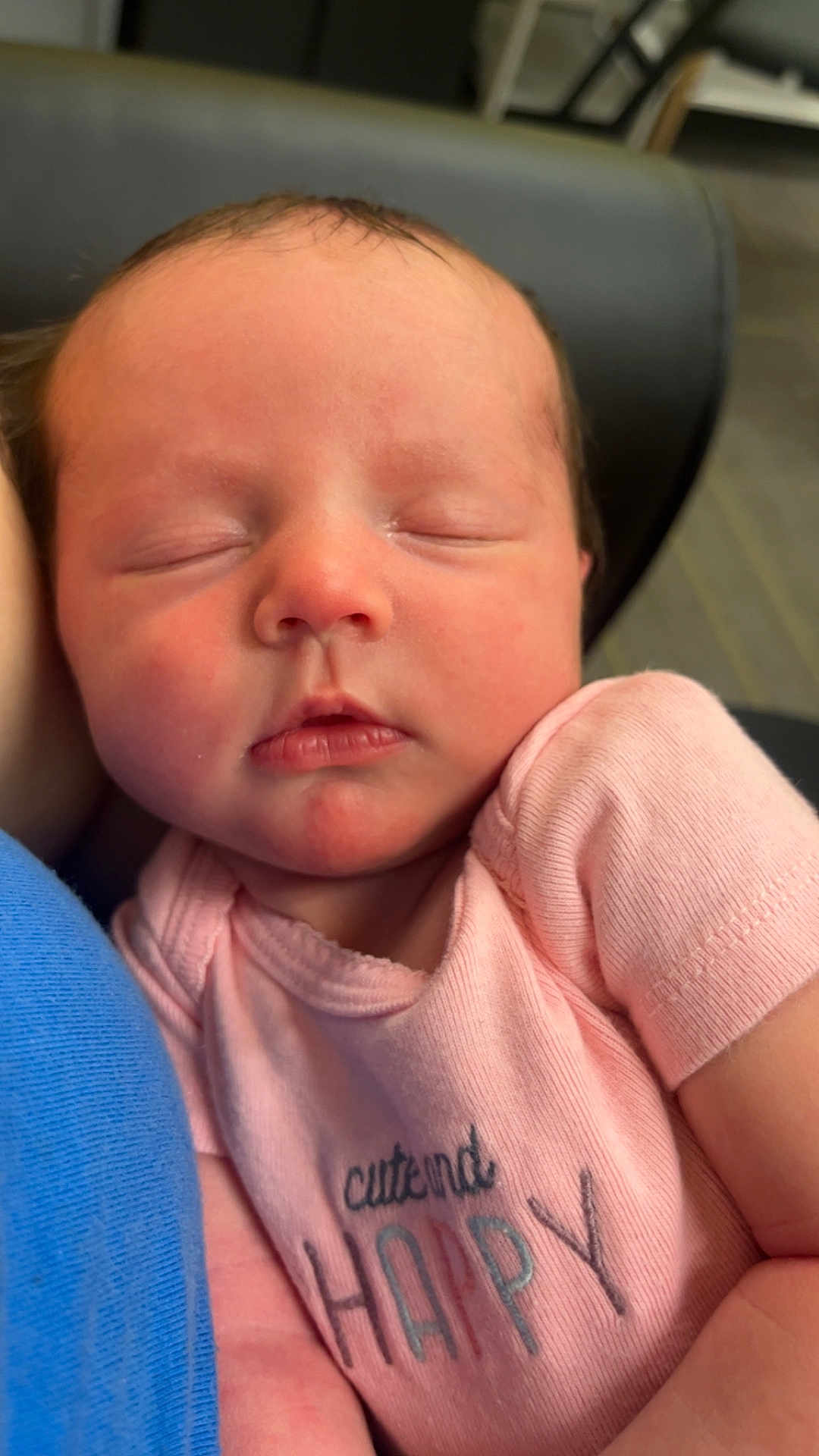 Luna joined the competition — help win amazing prizes! baby, newborn, sleeping, infant, pink_shirt, text_on_clothing, closeup, face, peaceful, soft_light, human, child, portrait, cuddling, skin, head, cute, happy, clothing, resting