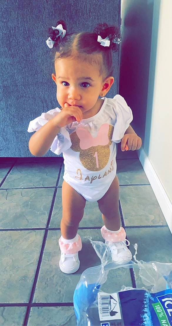 Jaylani is registered to the contest to win money with this photo: baby, baby_toddler_clothing, blue, child, electric_blue, happy, human_leg, knee, leisure, person, pink, shorts, skin, sleeve, snapshot, standing, thigh, toddler, trunk, waist