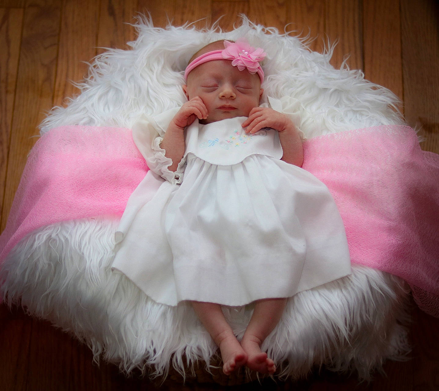 Rory Elizabeth joined the competition — help win amazing prizes! baby, bridal_party_dress, child, clothing, costume, dress, fur, fur_clothing, gown, headwear, outerwear, person, pink, smile, toddler, white, wig