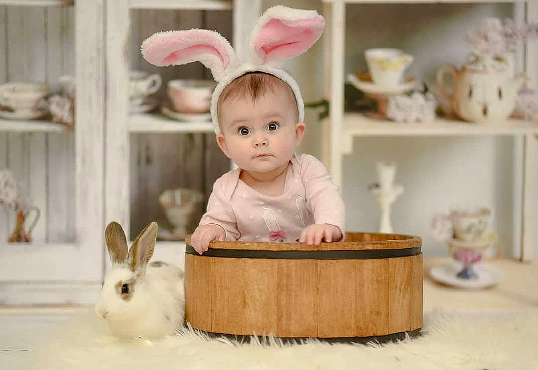 Olivia Grace is registered to the contest to win money with this photo: baby, child, domestic_rabbit, ear, easter, easter_bunny, holiday, person, pink, rabbit, rabbits_and_hares, room, toddler