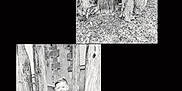 Raphaël participe au concours pour gagner de l'argent avec cette photo : child, boy, smiling, black_and_white, trees, outdoor, nature, grass, wood, playful, young, person, casual_clothing, happy, portrait, standing, daylight, tree_trunks, leaves, scenery