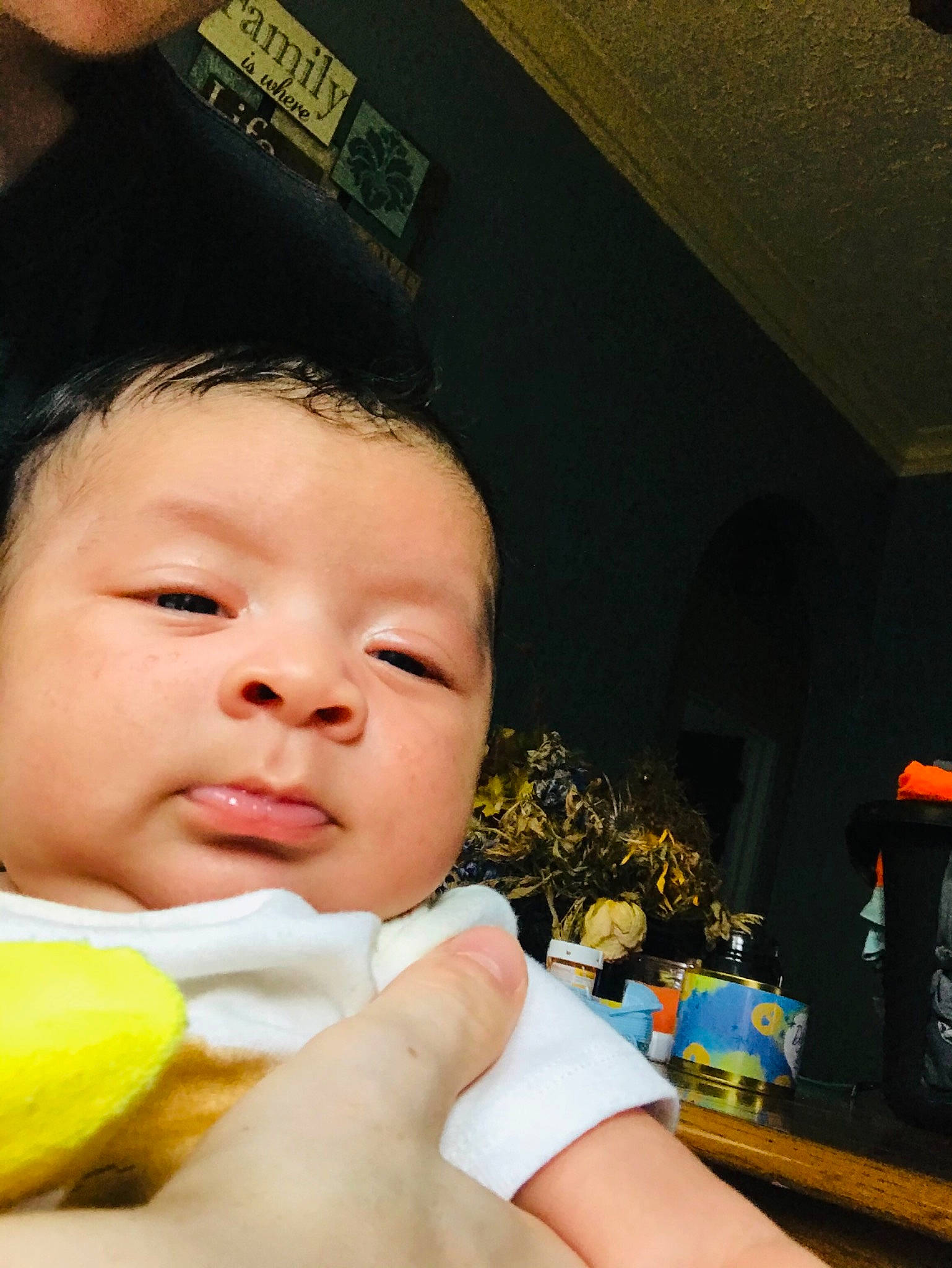 Karson joined the competition — help win amazing prizes! baby, baby_toddler_clothing, cheek, child, comfort_food, eyelash, flowerpot, fun, happy, houseplant, mouth, nail, nose, person, room, sitting, skin, sweetness, thumb, toddler