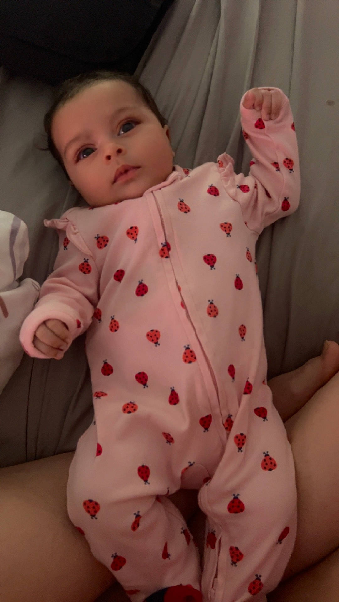 Daniella joined the competition — help win amazing prizes! baby, bed, blanket, bodypart, clothing, couch, crib, face, finger, furniture, hand, happy, head, infantbed, newborn, pajamas, person, photography, portrait, smile
