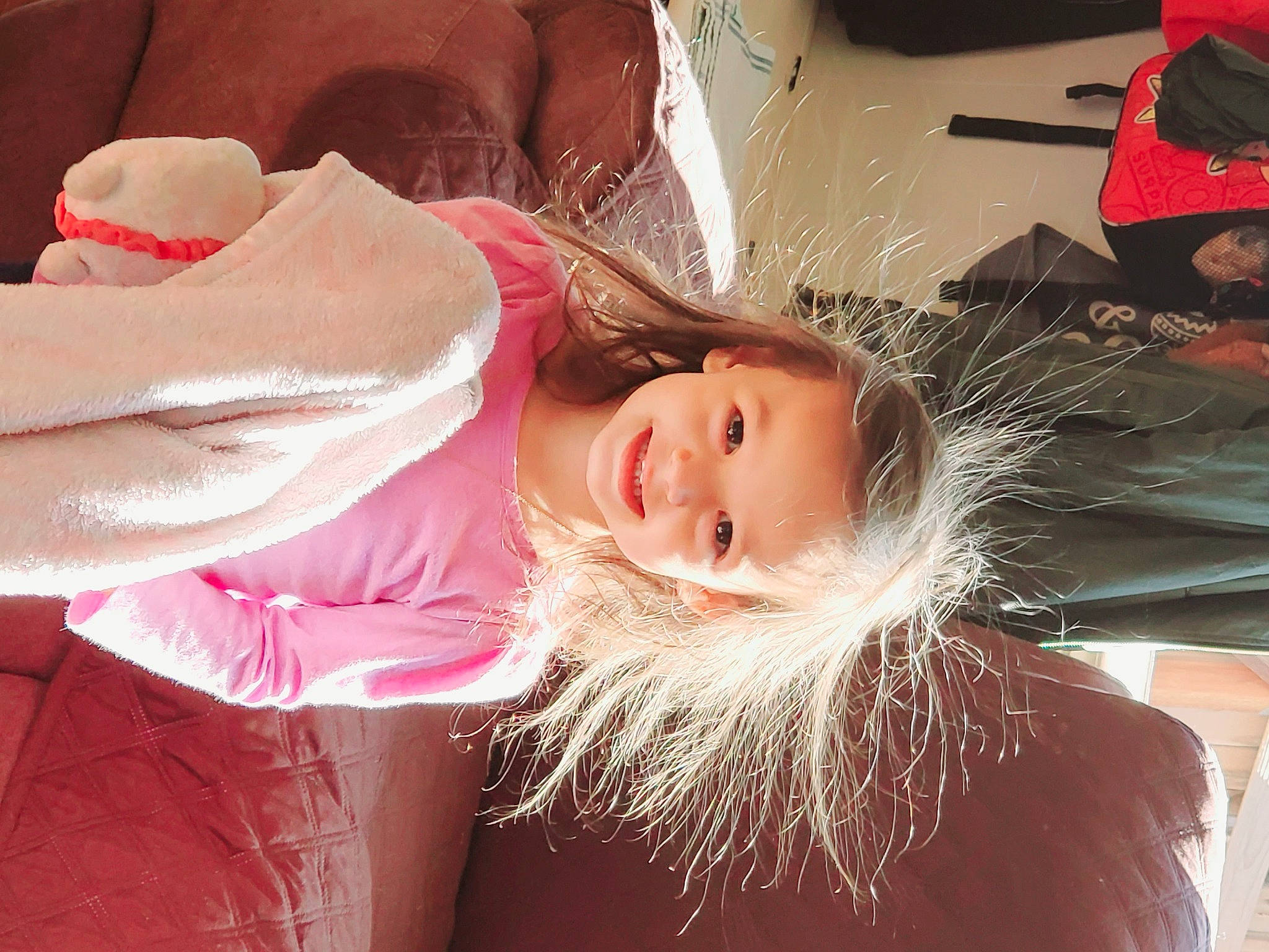 Jocelyn is registered to the contest to win money with this photo: child, eyebrow, eyelash, facial_expression, fashion_accessory, fun, fur, hair_coloring, happy, hat, headgear, jaw, joy, lip, magenta, mouth, neck, person, pink, red