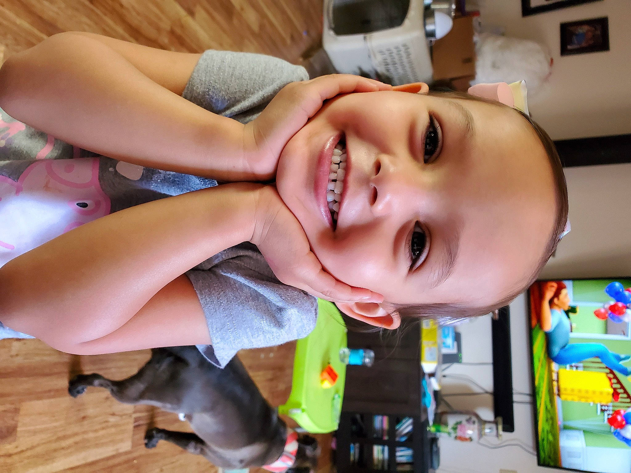 Jocelyn joined the competition — help win amazing prizes! black_hair, child, eyebrow, eyelash, finger, fun, happy, home_appliance, house, human_leg, joy, leisure, mouth, nose, person, play, refrigerator, room, skin, smile