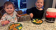 Memphys joined the competition — help win amazing prizes! child, toddler, breakfast, food, pancakes, scrambledeggs, plate, fork, table, kitchen, smile, happy, indoors, chair, face, person, meal, family, cute, dining