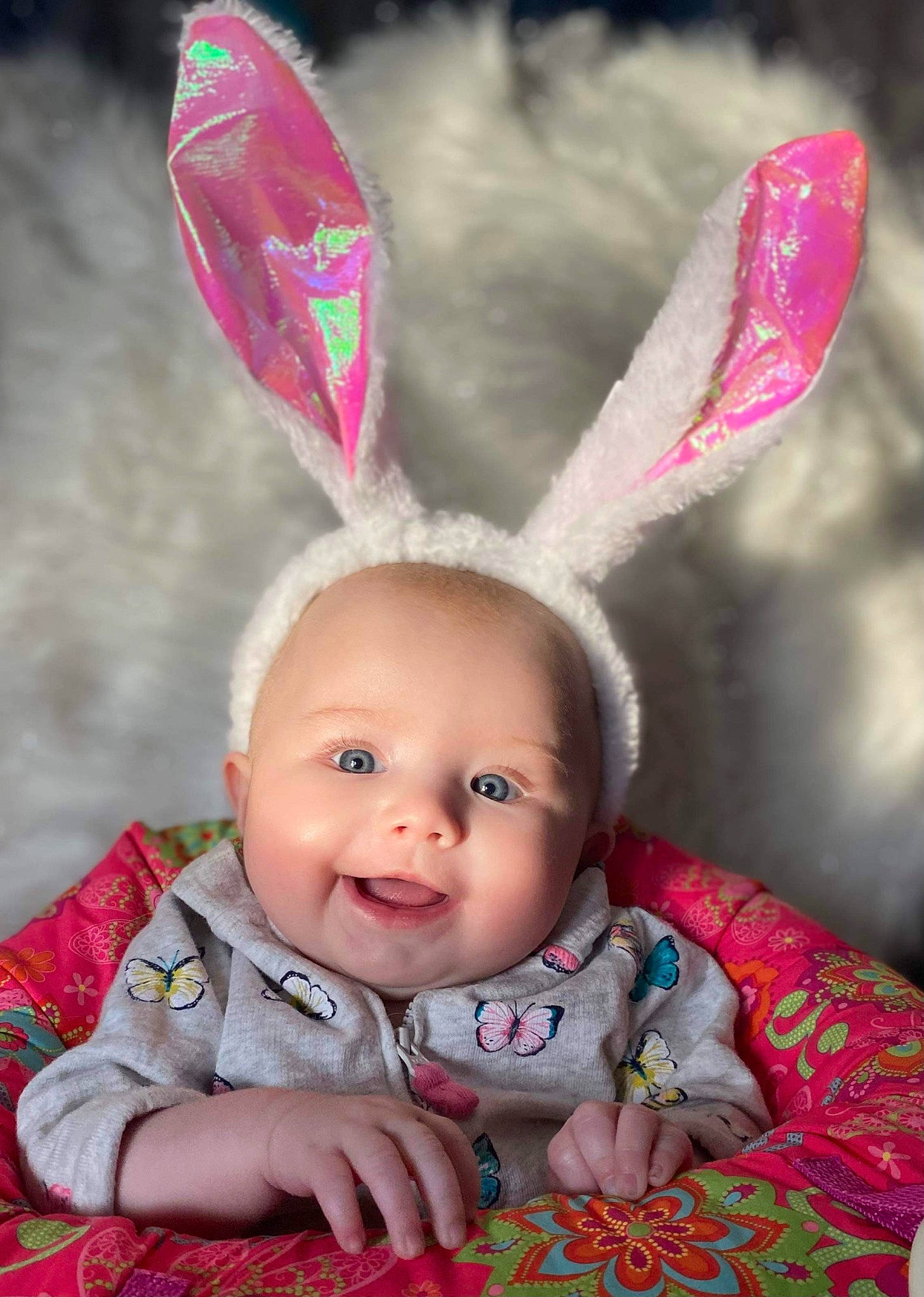 Madilyn joined the competition — help win amazing prizes! baby, baby_toddler_clothing, child, ear, easter_bunny, event, eye, face, fun, grass, happy, head, magenta, person, photograph, pink, skin, sleeve, smile, toddler
