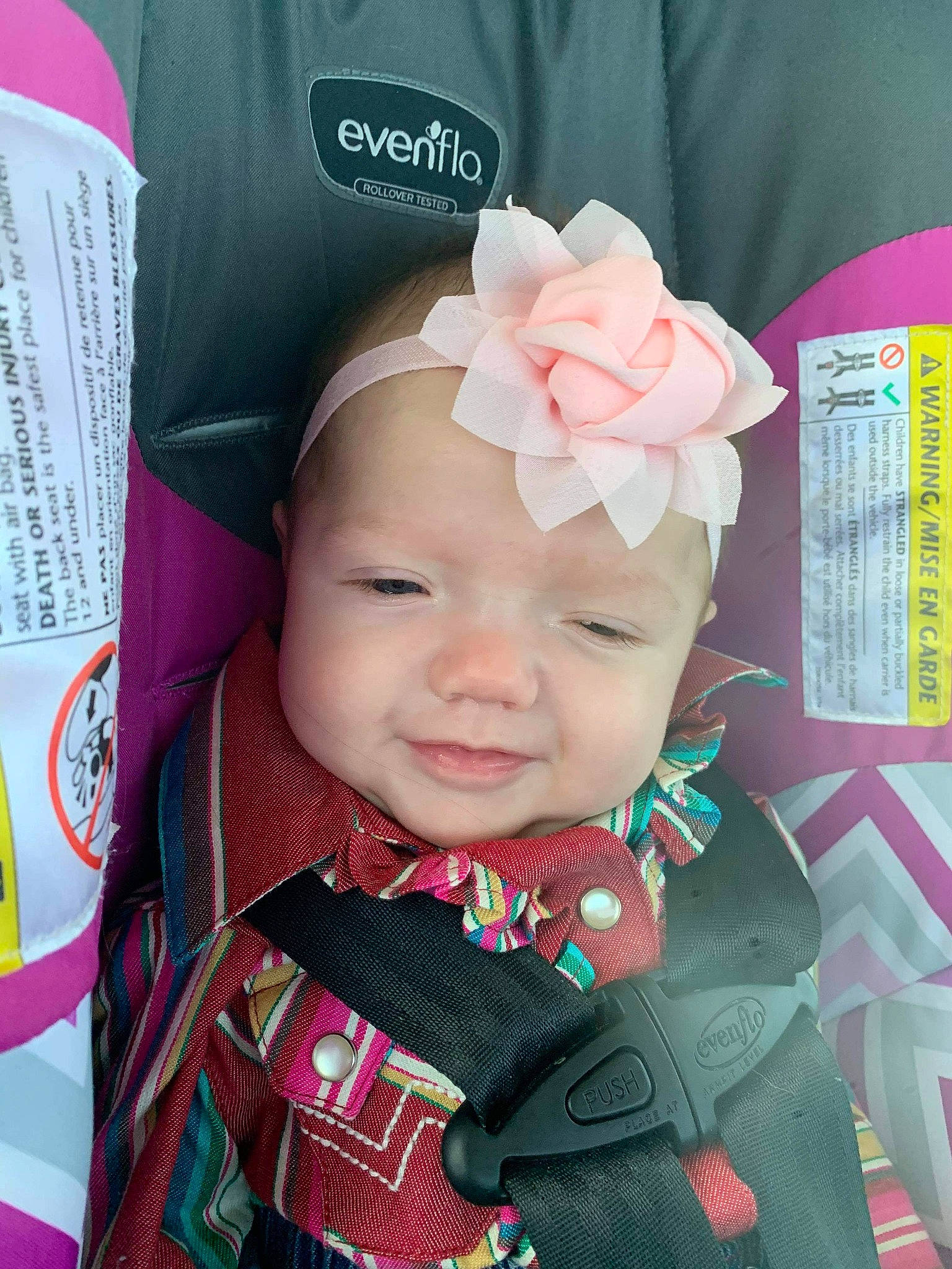 Leyla is registered to the contest to win money with this photo: baby, baby_products, baby_toddler_clothing, cheek, chin, clothing, collar, eyebrow, eyelash, face, happy, head, headgear, headwear, pattern, person, pink, sleeve, smile, textile
