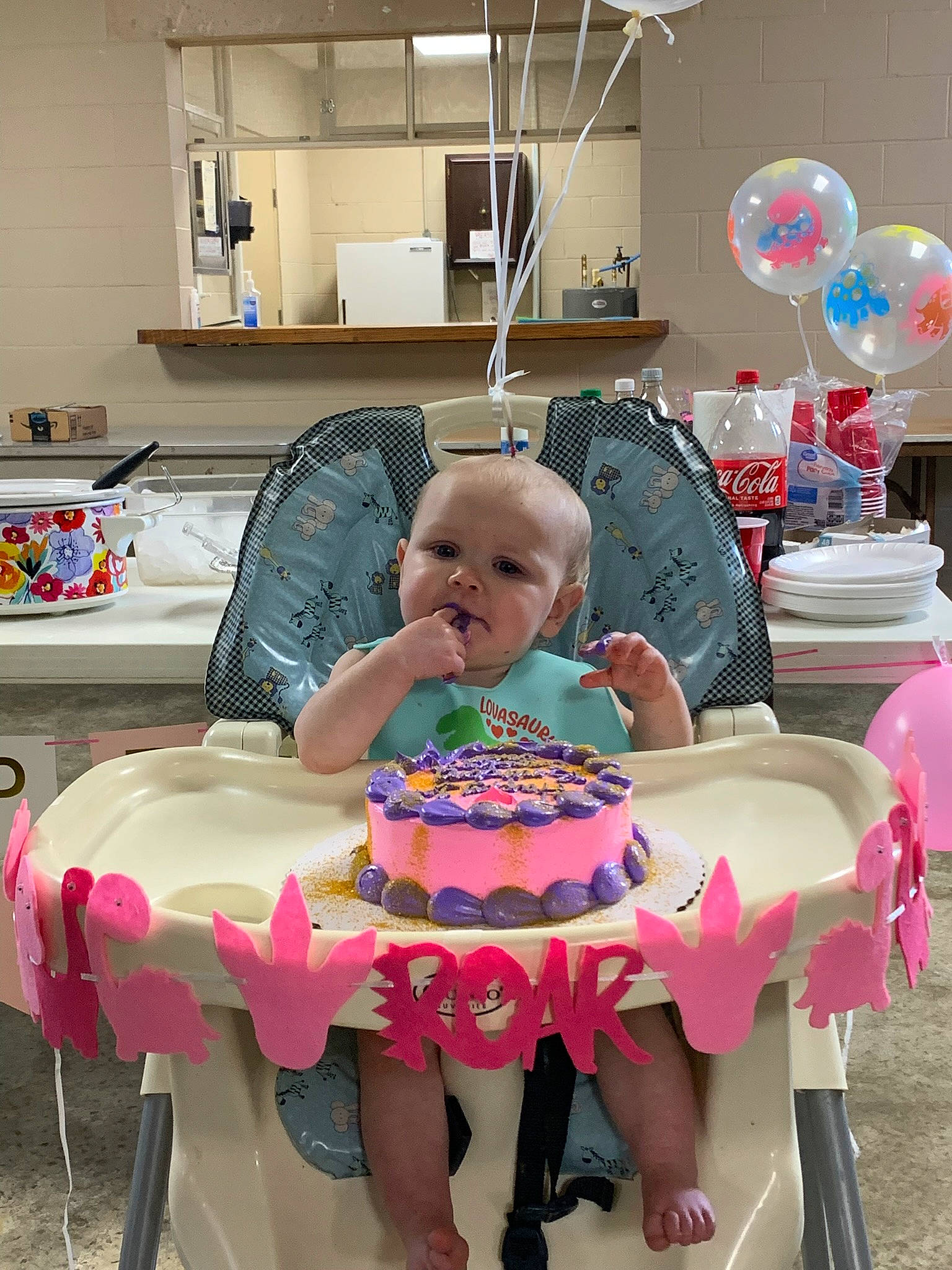 Oaklee joined the competition — help win amazing prizes! baby, baby_toddler_clothing, balloon, birthday, birthday_cake, birthday_party, cake, cake_decorating, chair, event, food, furniture, icing, leisure, person, pink, sitting, sugar_cake, sugar_paste, table