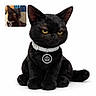 black_cat, cat, plush_toy, diamond_collar, jewelry, yellow_eyes, sitting, pet, fur, cute, animal, portrait, isolated, white_background, real_cat, inset_photo, expression, small, domestic_cat, feline
