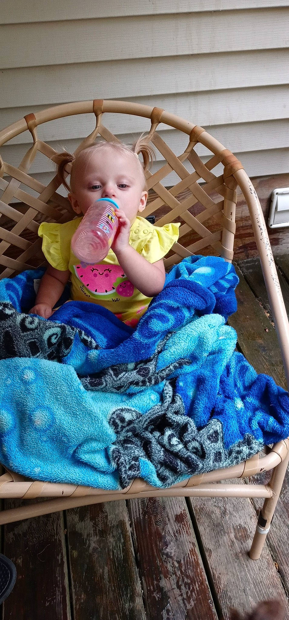 Molly joined the competition — help win amazing prizes! baby, baby_products, baby_toddler_clothing, blue, chair, child, comfort, doll, electric_blue, grass, happy, iris, person, purple, sitting, skin, summer, t_shirt, textile, toddler