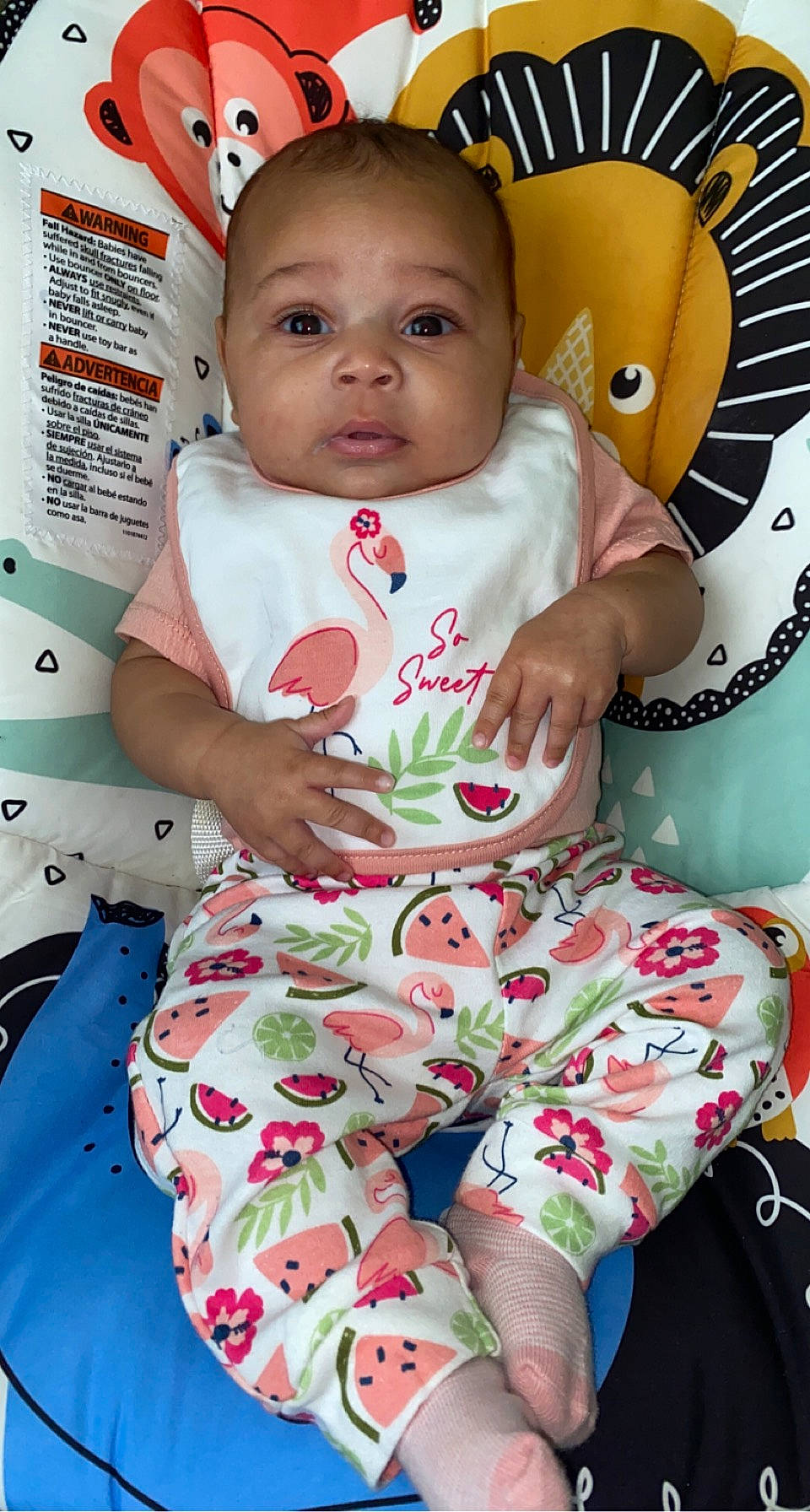 Amyra is registered to the contest to win money with this photo: baby, baby_products, baby_toddler_clothing, cheek, child, comfort, face, facial_expression, fun, happy, linens, magenta, pattern, person, pink, sitting, skin, sleeve, textile, toddler