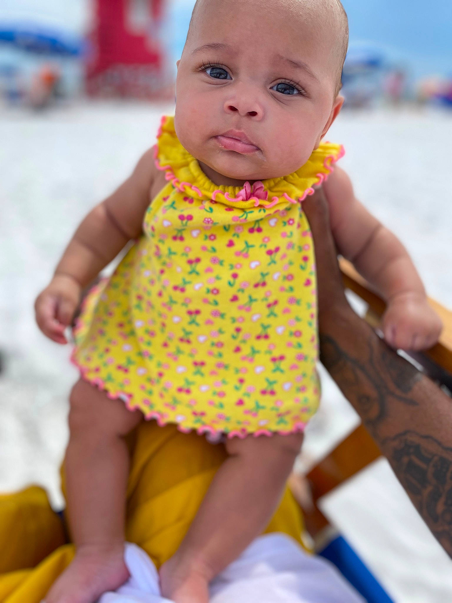 Amyra is registered to the contest to win money with this photo: baby_toddler_clothing, blue, cheek, dress, facial_expression, finger, gesture, hairstyle, happy, joint, nail, neck, nose, person, photograph, product, skin, sleeve, textile, white