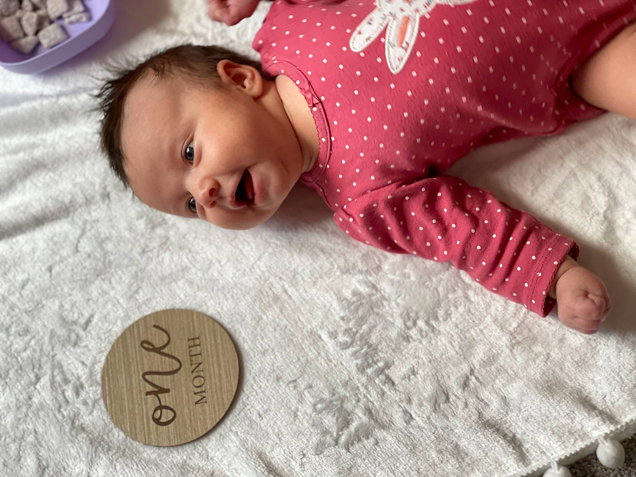 Brynnleigh joined the competition — help win amazing prizes! baby, baby_toddler_clothing, beauty, child, comfort, facial_expression, flooring, linens, mammal, organ, pattern, person, pink, product, red, skin, sleeve, textile, toddler, white