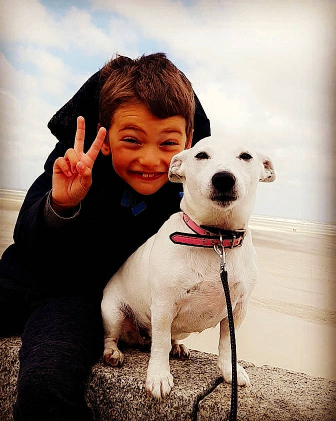 Mattéo participe au concours pour gagner de l'argent avec cette photo : carnivore, cloud, collar, companion_dog, dog, dog_breed, dog_collar, eye, fawn, flash_photography, gesture, happy, head, joy, leash, mammal, person, sky, smile, snout