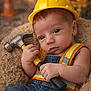Lorenzo joined the competition — help win amazing prizes! baby, child, closeup, clothing, construction, cute, denim, face, hammer, hard_hat, indoors, infant, person, portrait, props, reflective_vest, resting, serious_expression, soft_texture, tool