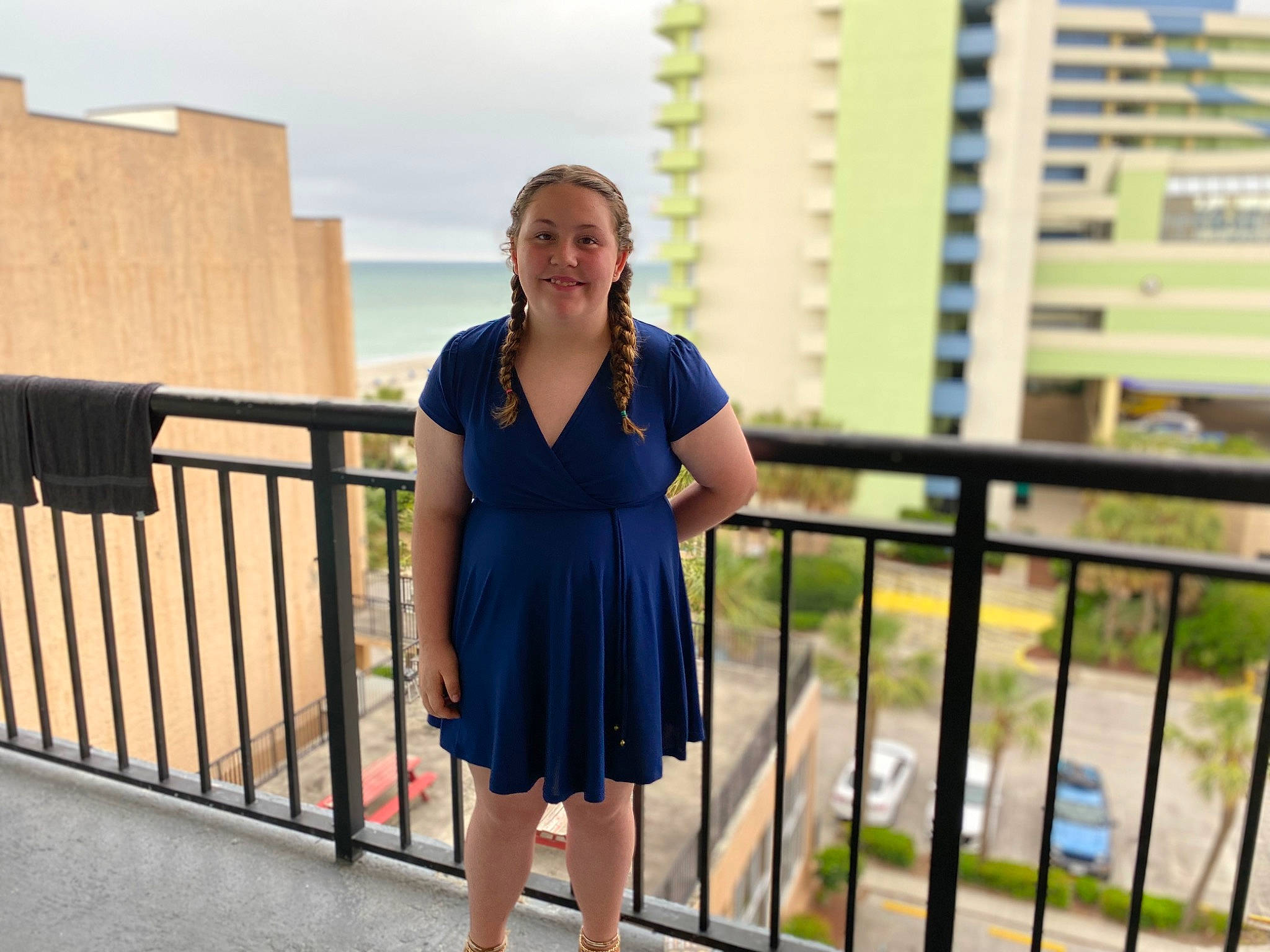 Laci joined the competition — help win amazing prizes! city, day_dress, electric_blue, eyewear, fence, flash_photography, formal_wear, happy, human_leg, joy, leisure, pattern, person, plant, shoulder, sitting, sky, sleeve, t_shirt, thigh