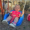toddler, child, swing, outdoor, playground, smiling, happy, feet, shoes, pink_shirt, rope, seat, nature, trees, leaves, grass, daylight, play, fun, baby