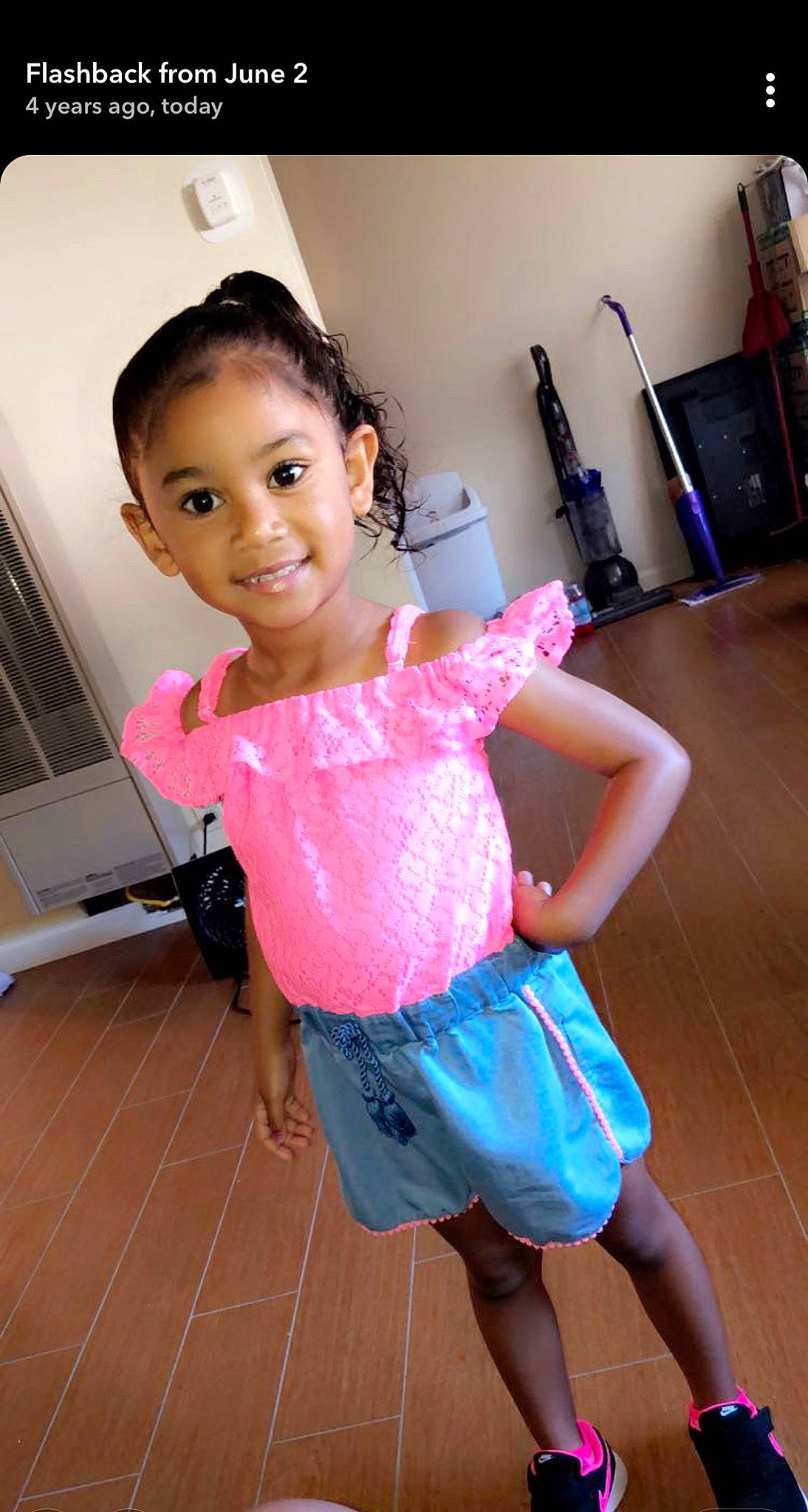 Aniyah joined the competition — help win amazing prizes! abdomen, baby_toddler_clothing, black_hair, eyelash, fashion_design, floor, flooring, happy, joint, joy, knee, leg, neck, person, shoulder, skin, sleeve, standing, thigh, toddler