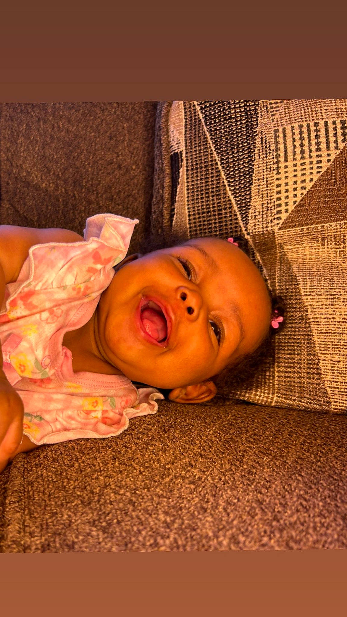 Alaya joined the competition — help win amazing prizes! baby, baby_toddler_clothing, bed, bedding, bedtime, child, comfort, crawling, eye, flooring, fur, hardwood, infant_bed, linens, mammal, peach, person, room, sitting, toddler