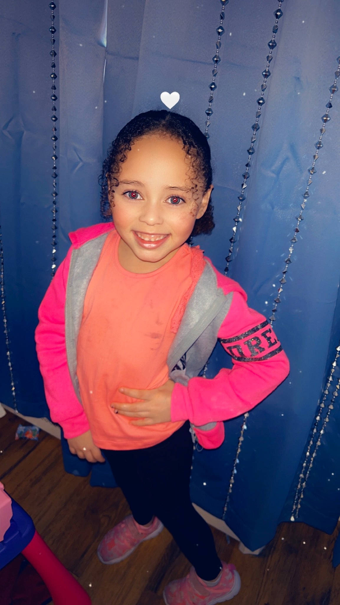 Mia joined the competition — help win amazing prizes! black_hair, child, cool, electric_blue, flash_photography, flooring, fun, hairstyle, happy, joy, leisure, magenta, pattern, person, pink, play, portrait_photography, purple, sitting, smile