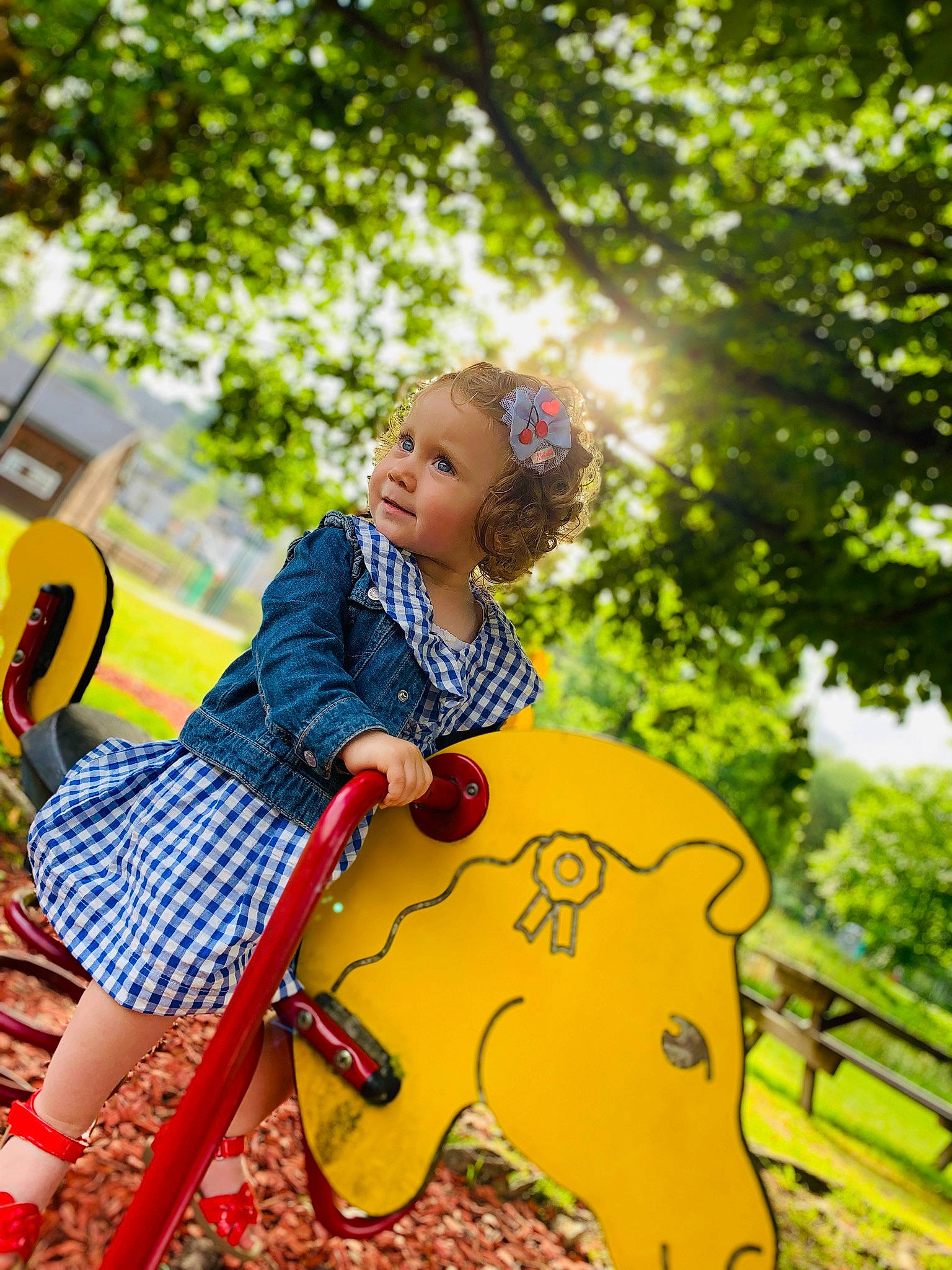 Lyvia participe au concours pour gagner de l'argent avec cette photo : baby_toddler_clothing, child, city, fun, grass, happy, leisure, outdoor_play_equipment, people_in_nature, person, plant, play, playground, playground_slide, public_space, recreation, sunlight, t_shirt, toddler, tree