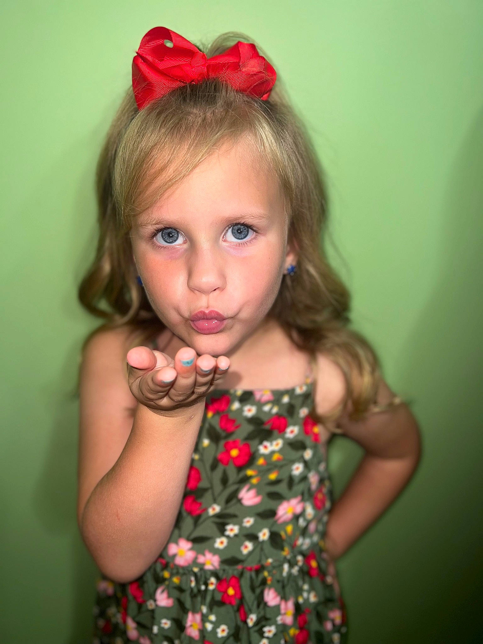 Maggie is registered to the contest to win money with this photo: child, clothing, day_dress, dress, eyelash, face, facial_expression, flash_photography, gesture, hair, happy, head, human_body, lip, magenta, neck, person, pink, shoulder, skin