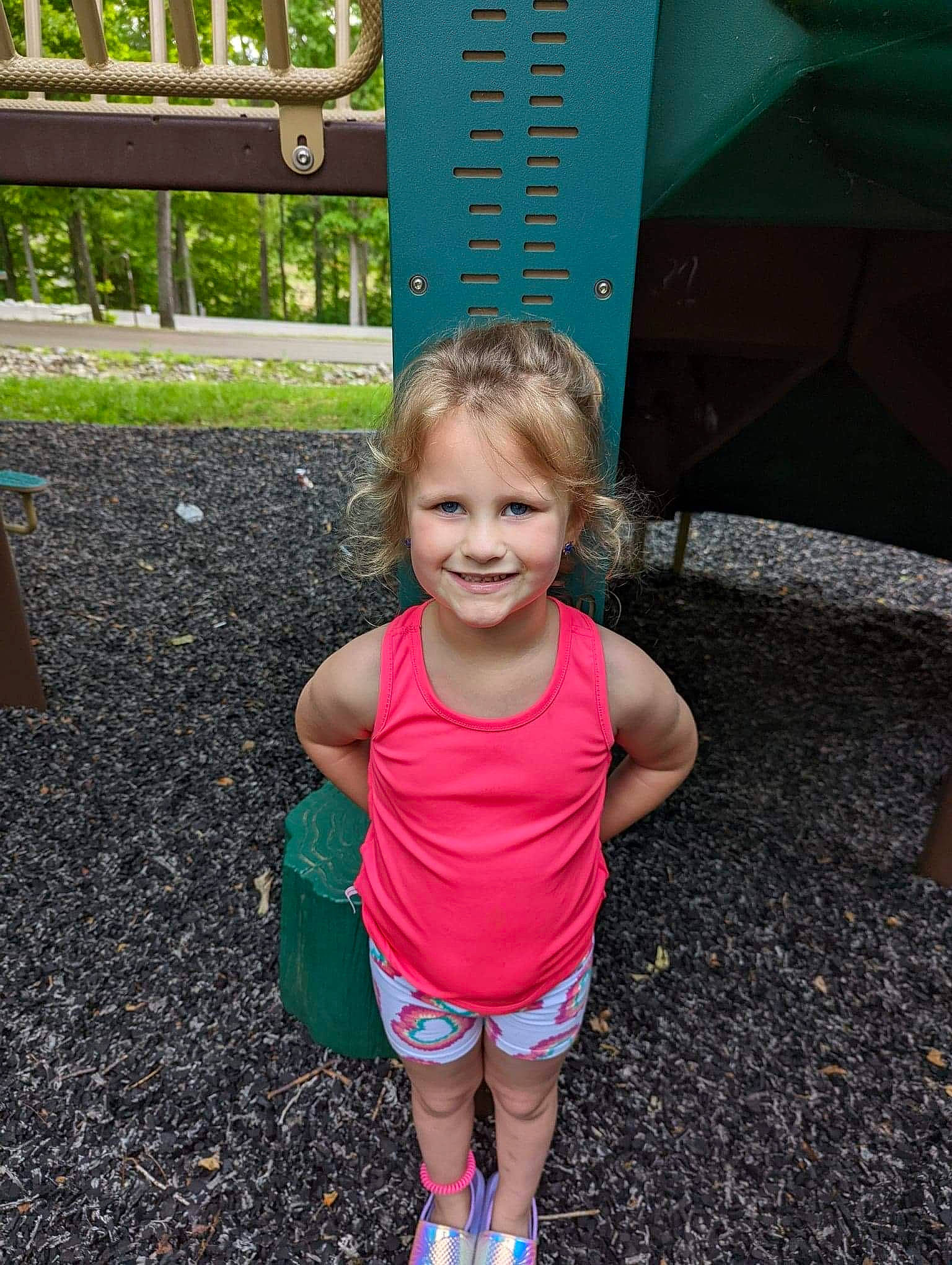 Maggie joined the competition — help win amazing prizes! automotive_tire, dress, fun, grass, green, happy, joy, leaf, leisure, nature, people, person, photograph, pink, plant, public_space, shorts, smile, summer, thigh