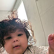 Meadow joined the competition — help win amazing prizes! air_conditioner, baby, child, clothing, curly_hair, cute, expression, face, hand, indoor, light, looking, person, polka_dots, portrait, room, toddler, wall, white_shirt, window