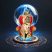 Tootsie Roll is registered to the contest to win money with this photo: animal, cat, collar, crown, crystal_ball, decorative, fantasy, feline, floating, glowing, gold_detail, indoor, luxury, magic_circle, mystical, ornate, pet, portrait, red_chair, throne