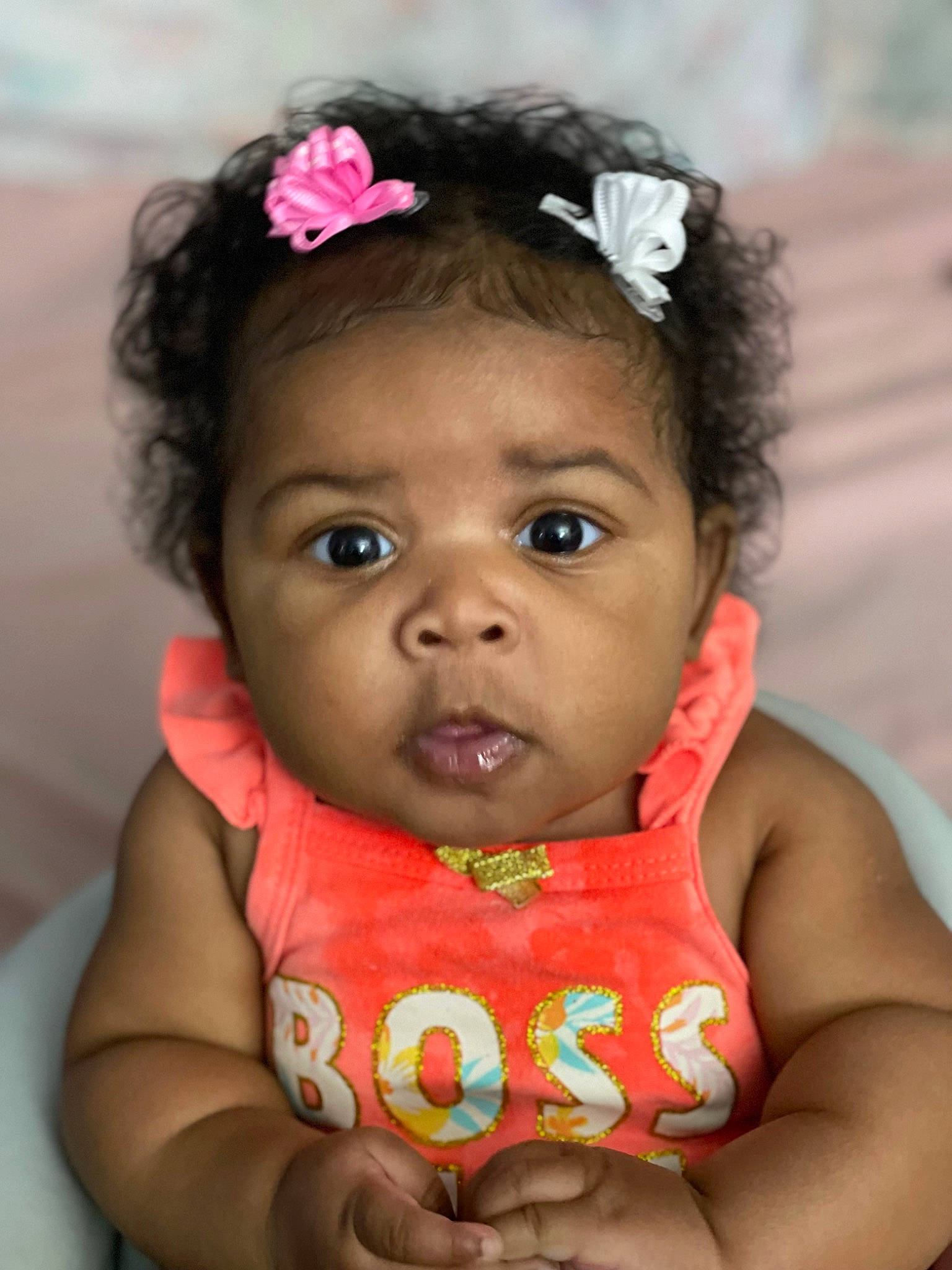 Joy is registered to the contest to win money with this photo: baby, baby_toddler_clothing, beauty, black_hair, cheek, child, chin, eyelash, face, hair, hairstyle, happy, iris, lip, mouth, nose, organ, person, pink, skin