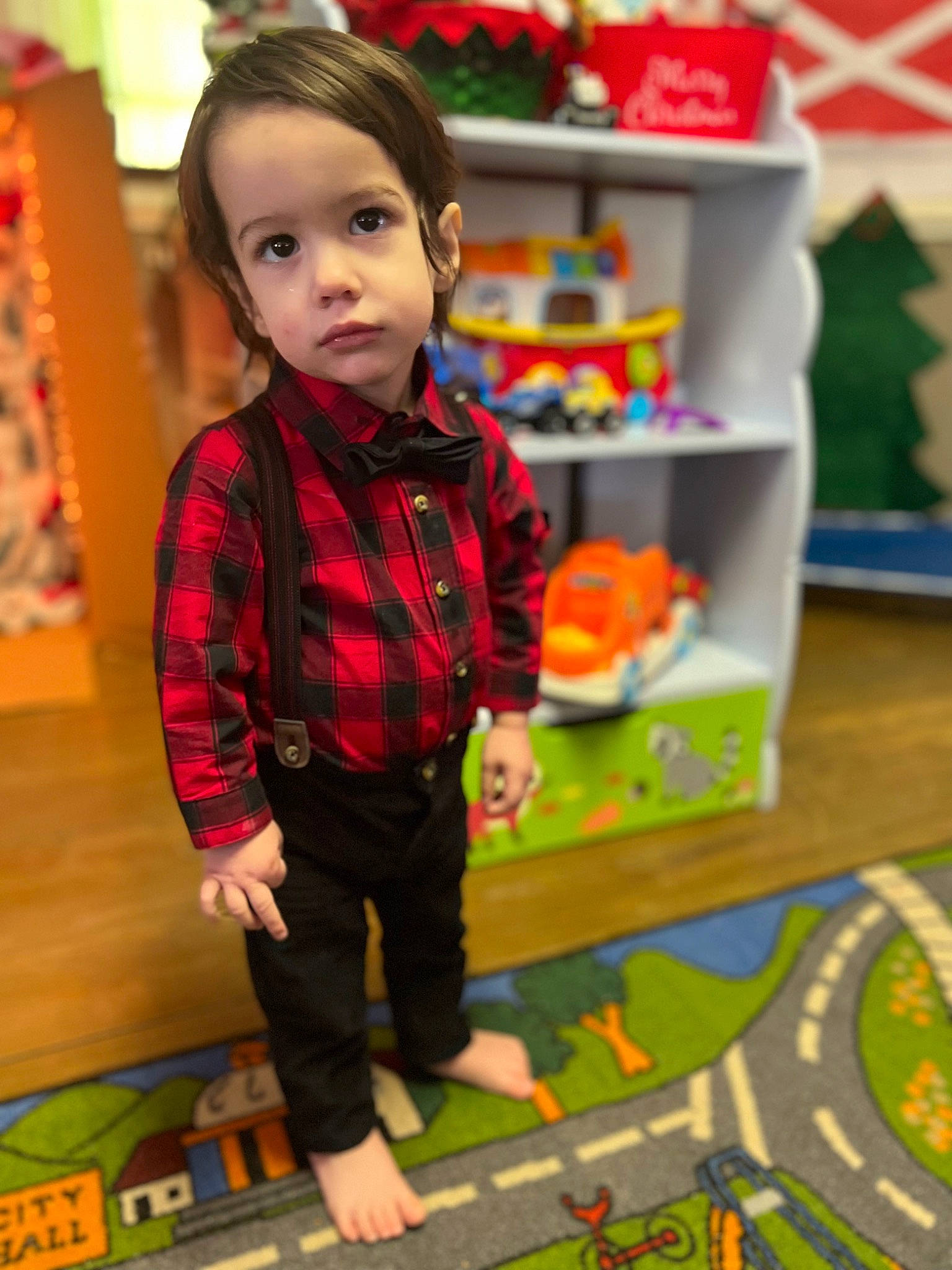 Braydon joined the competition — help win amazing prizes! baby, child, event, flooring, fun, holiday, kindergarten, leisure, pattern, person, plaid, play, room, shelf, sitting, sleeve, t_shirt, tartan, toddler, toy