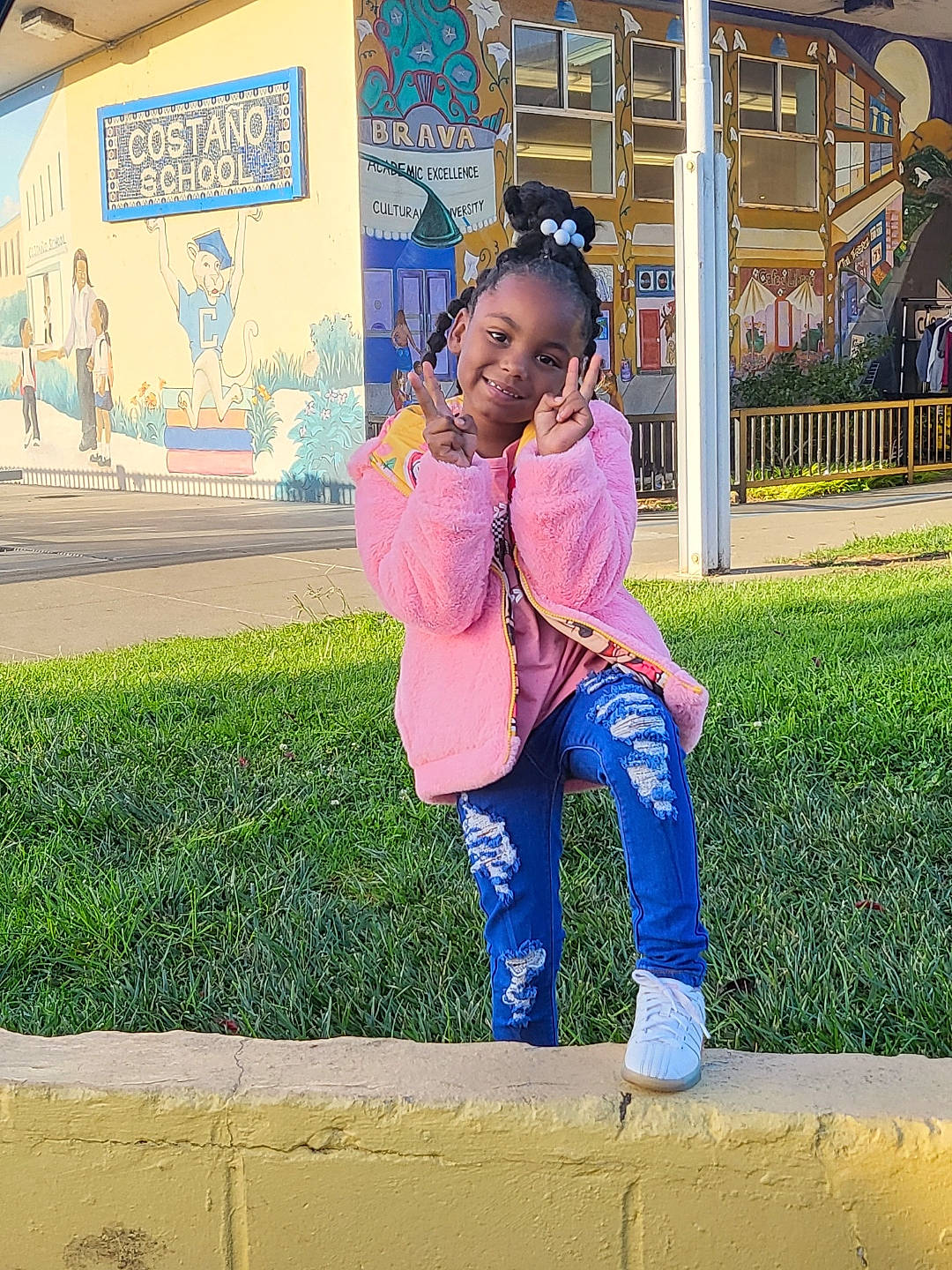 Kali is registered to the contest to win money with this photo: child, city, electric_blue, fun, gesture, grass, happy, joy, leisure, morning, people_in_nature, person, plant, recreation, sitting, snapshot, spring, standing, summer, tints_and_shades