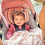Isabella joined the competition — help win amazing prizes! baby, car_seat, pink_blanket, pigtails, child, smile, indoors, cute, happy, hair_ties, infant, clothing, seat_belt, person, portrait, soft_texture, baby_girl, child_seat, baby_clothes, close_up