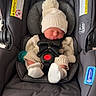 baby, bundle, car_seat, child, cozy, cute, fabric, indoors, infant, knit_hat, newborn, peaceful, pom_pom, resting, safety, sleeping, small, socks, soft, straps