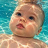 Athena joined the competition — help win amazing prizes! baby, infant, child, underwater, swimming, pool, water, bubbles, face, portrait, close_up, blue_water, sunlight, ripples, aquatic, curious, eyes, wet, floating, photography