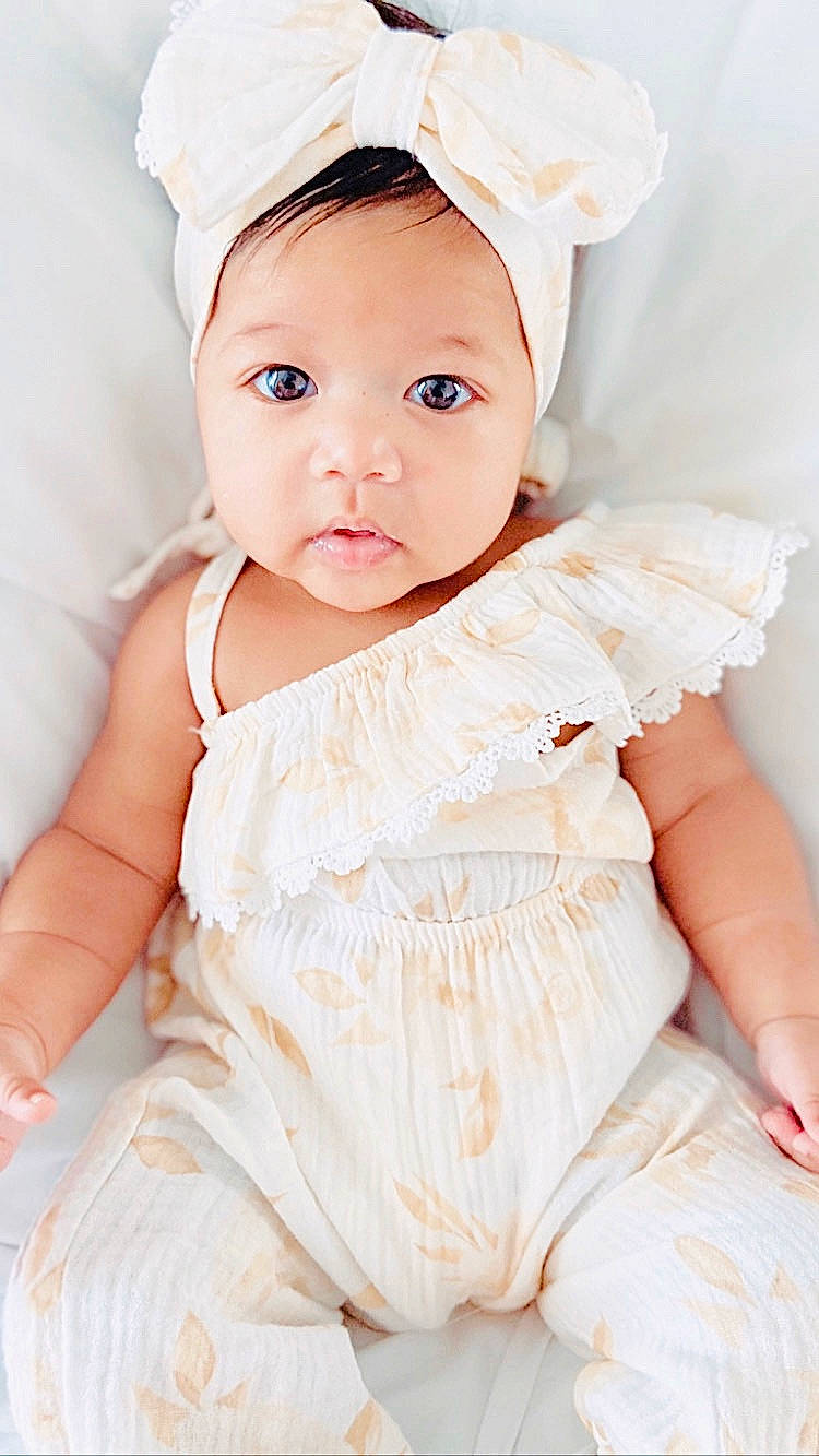 Esther joined the competition — help win amazing prizes! baby, baby_toddler_clothing, bridal_accessory, cap, dress, embellishment, eye, face, flash_photography, happy, head, headgear, headpiece, iris, lip, person, pink, skin, sleeve, toddler